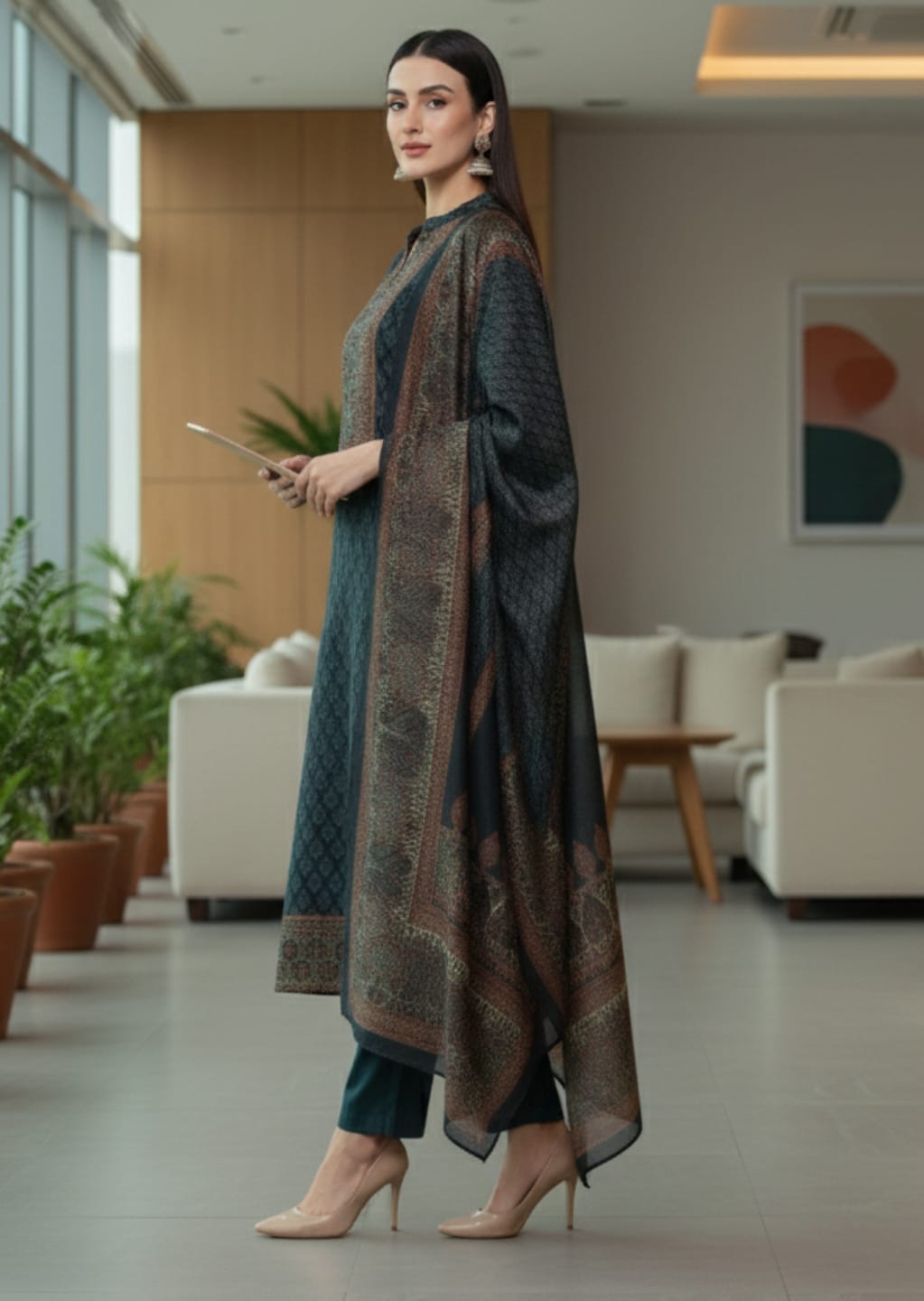Varanga Women Grey Floral Printed Straight Kurta Paired With Solid Bottom And Printed Dupatta