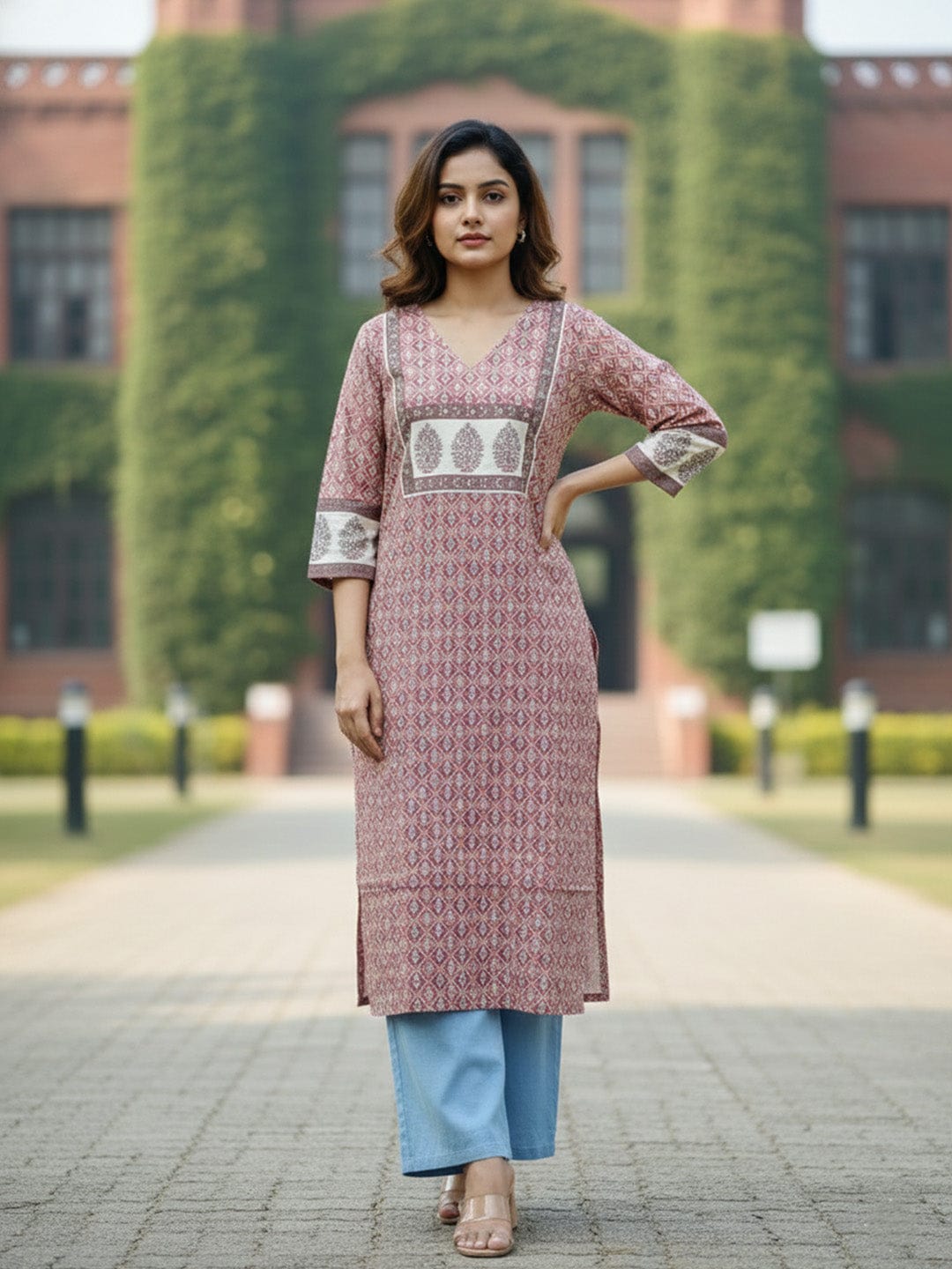 The Kurti Collection Rose & Ivory pure cotton Block Kurti