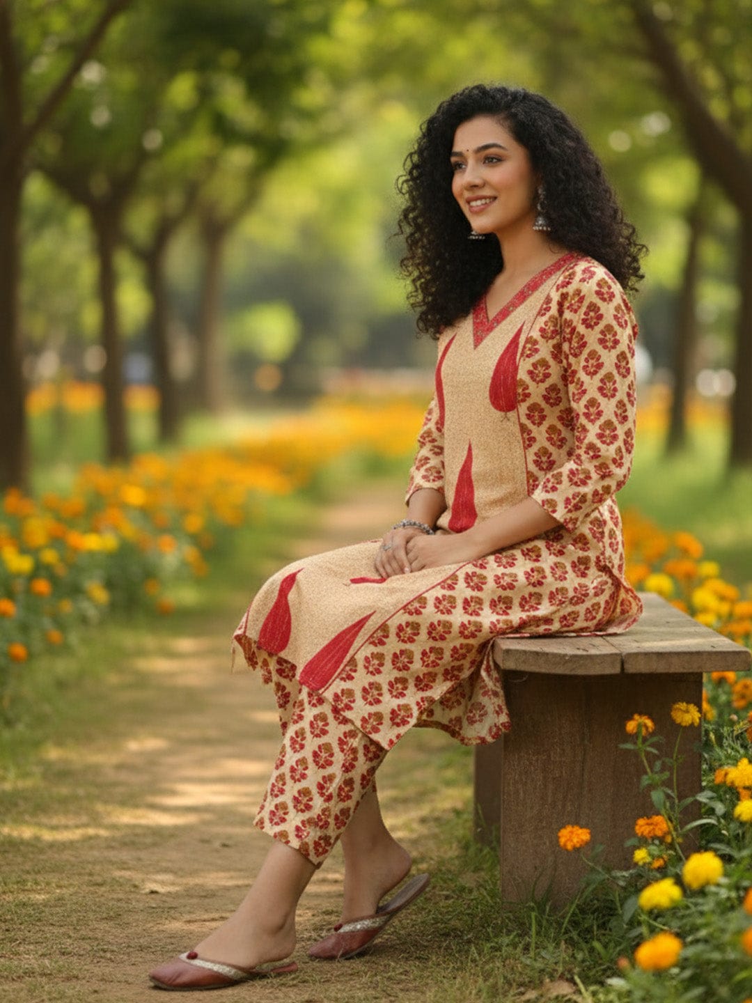 The Kurti Collection Ethnic Rust & White Suit Set