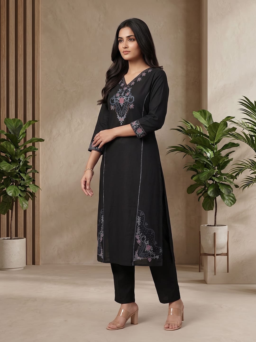Black Embroidered Kurta Set
