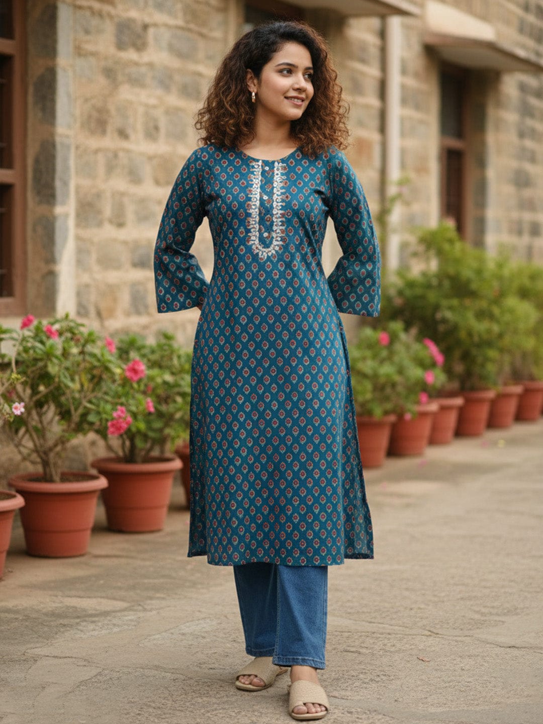 The Kurti Collection Teal green cotton Kurta