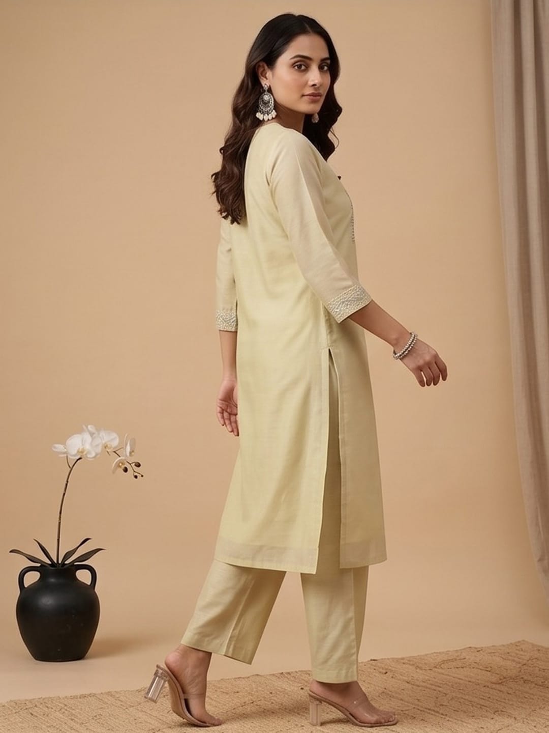 Varanga Women Shimmer Fabric Kurta Set Paired With Tonal Bottom With Sparkling Lurex Dupatta