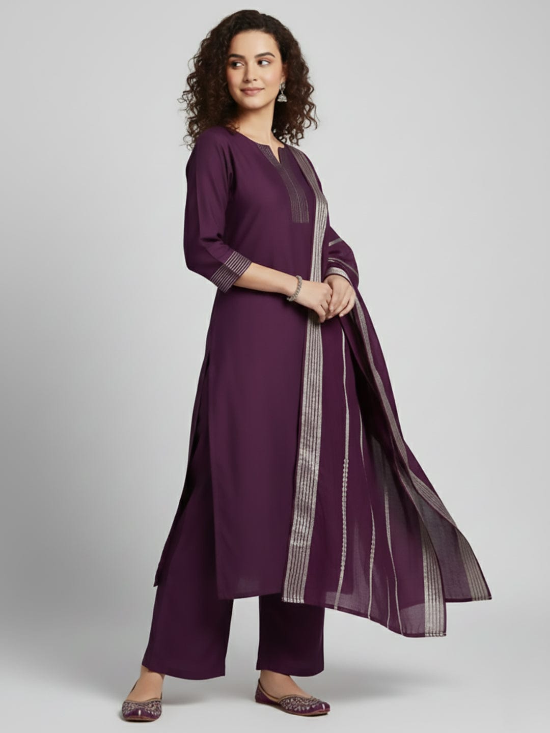 The Kurti Collection Women Zari Couching Detailed Kurta with Trouser & Dupatta