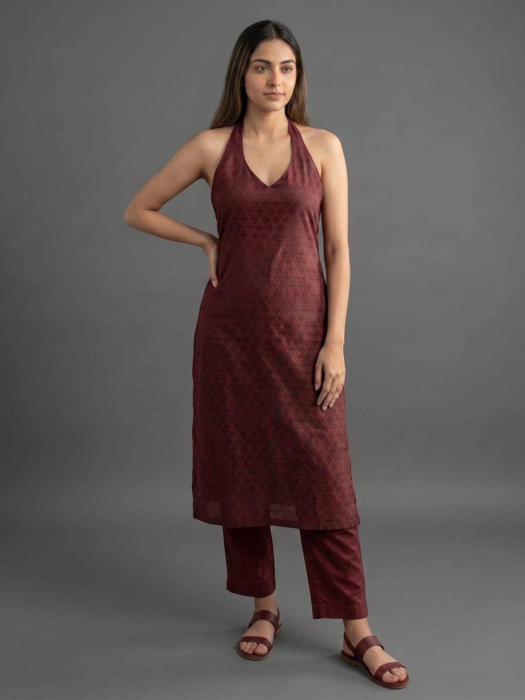 Women Maroon Woven Zari Embroidered Straight Kurta With Bottom And Dupatta