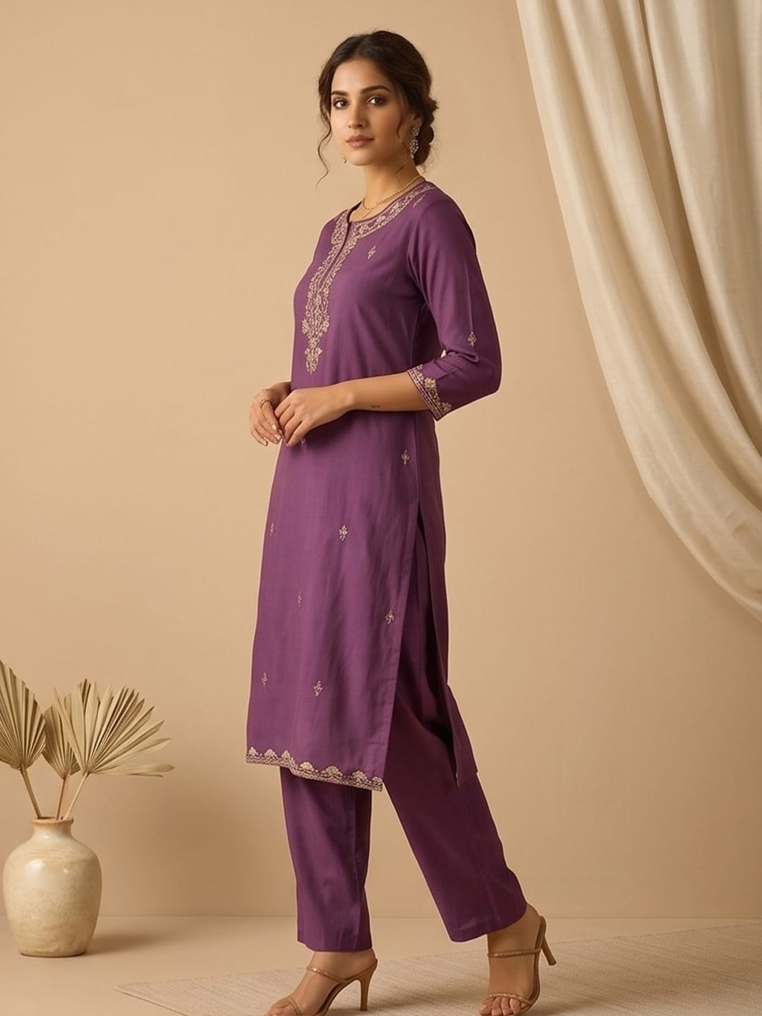 Kurta With Zari Embroidery, Teamed With Trousers And Paired With Dupatta Featuring Lace Detailing