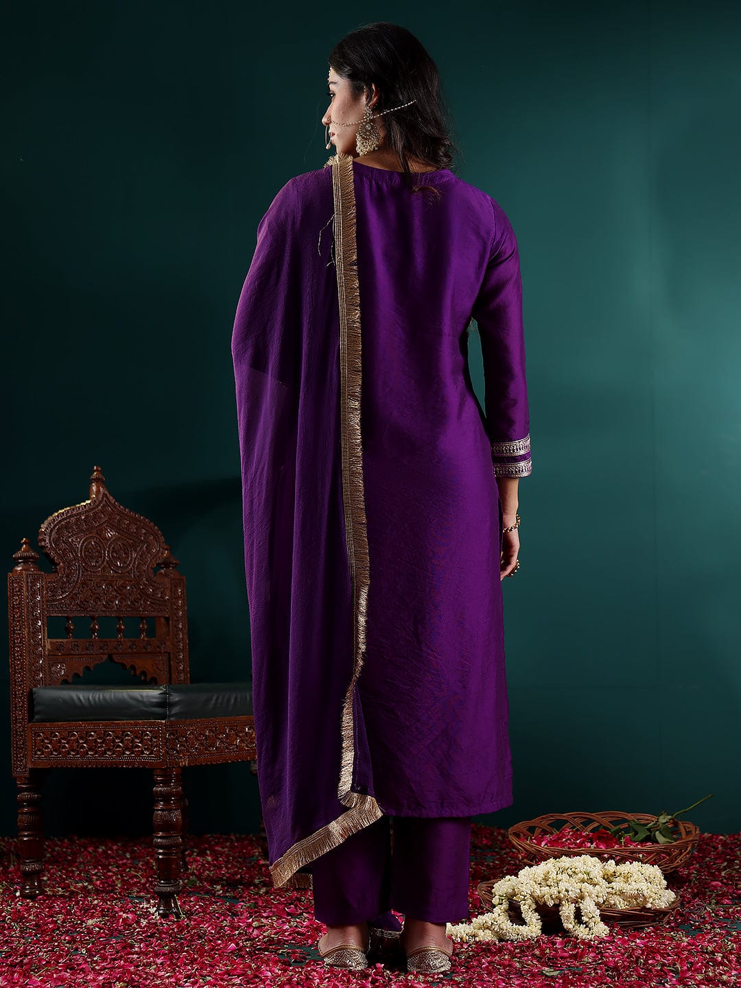 The Kurti Collection Women Pruple Zari Embroidered Kurta With Bottom And Dupatta