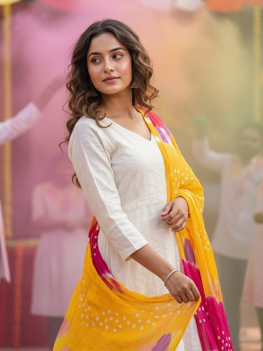 Women's Ivory A-Line Kurta with Vertical Stripes