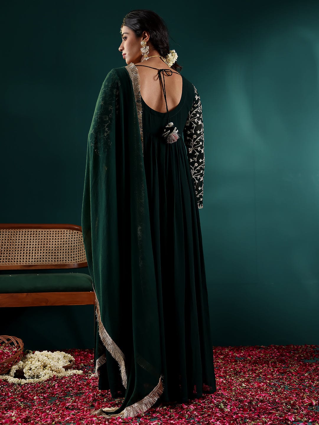 The Kurti Collection Women Green Anarkali Kurta Paired With Tonal Dupatta