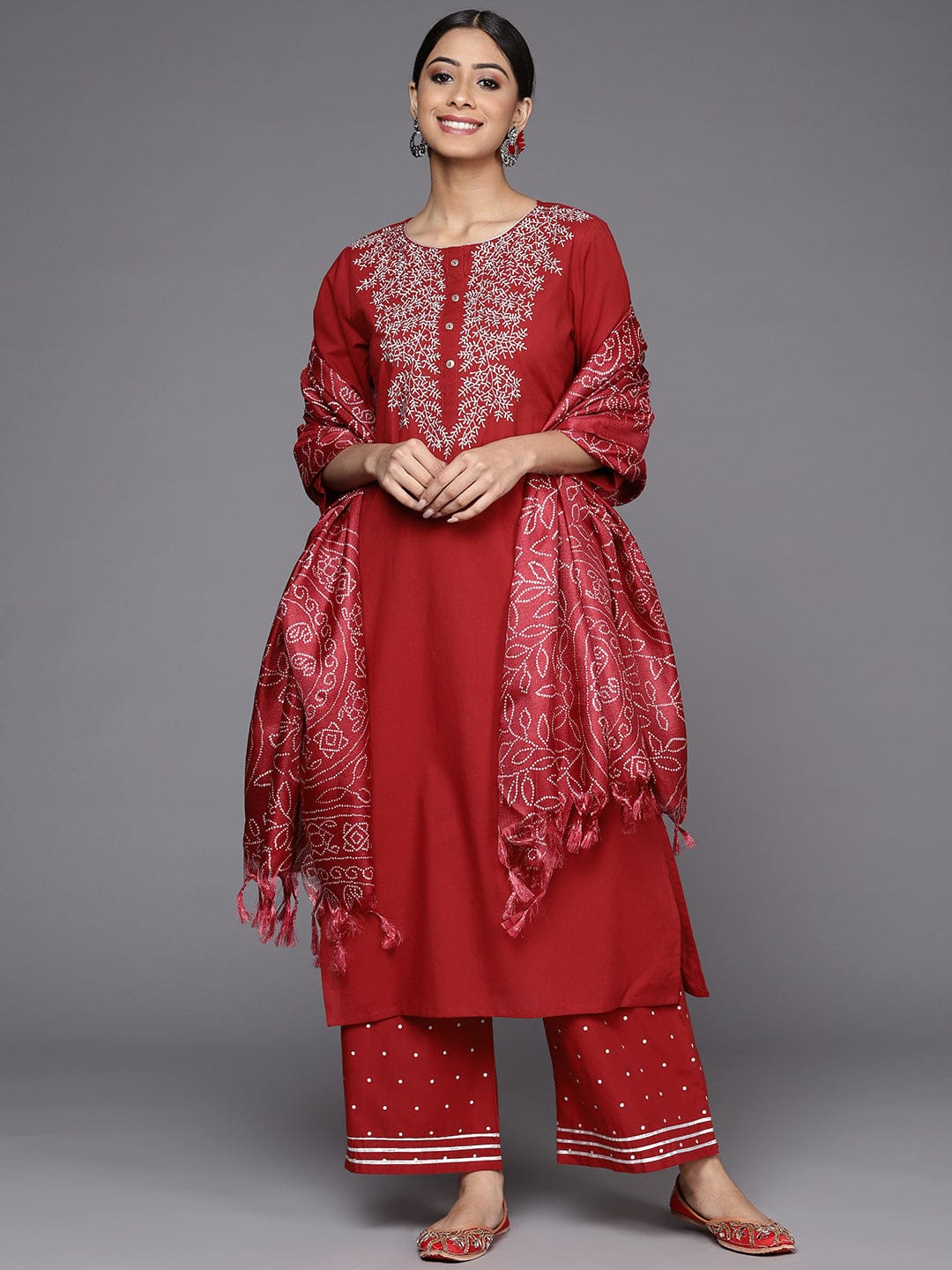 The Kurti Collection women straight emroidered kurta with printed bottom