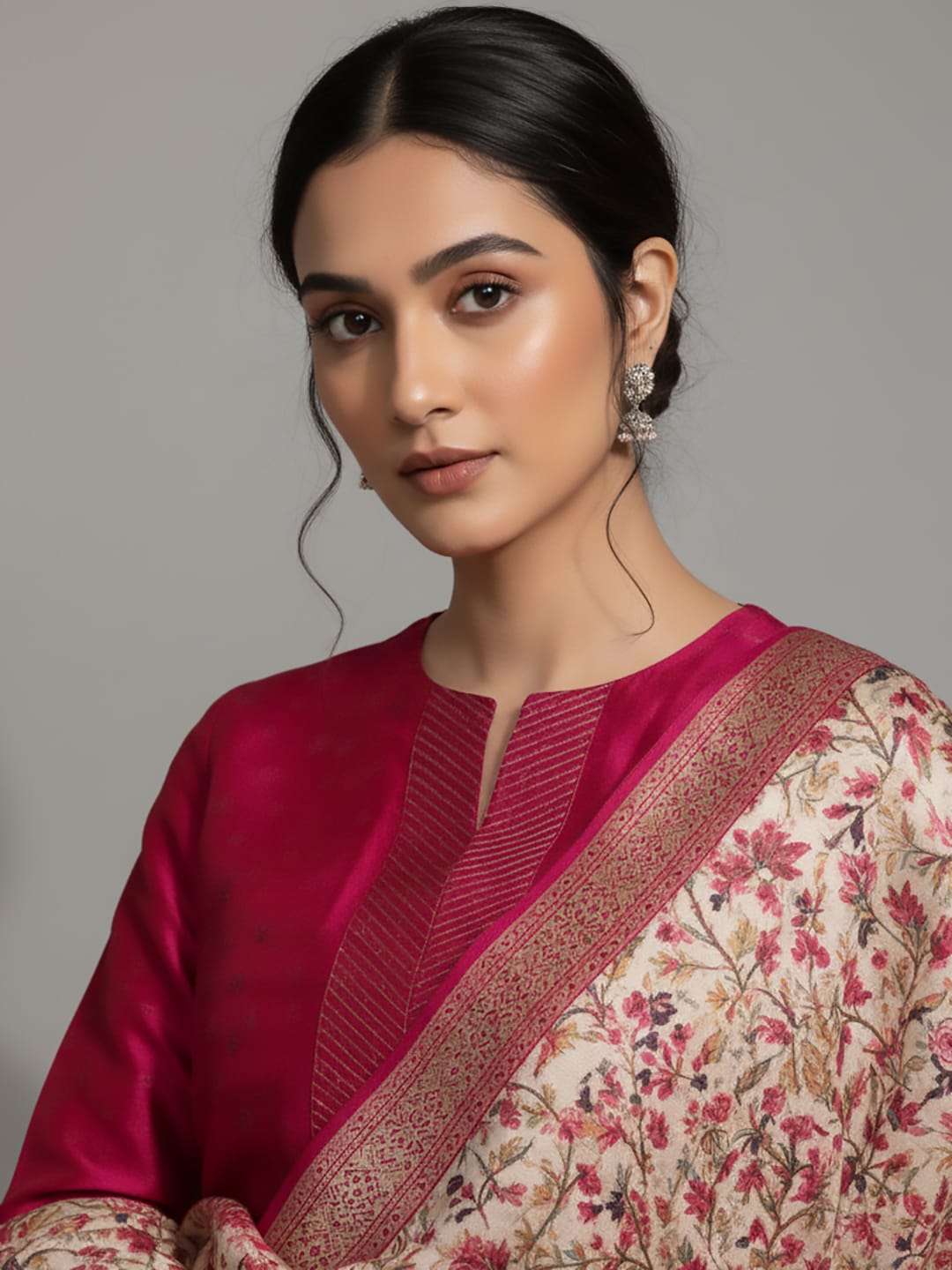The Kurti Collection Women Pink Woven Zari Embroidered Straight Kurta With Bottom And Dupatta