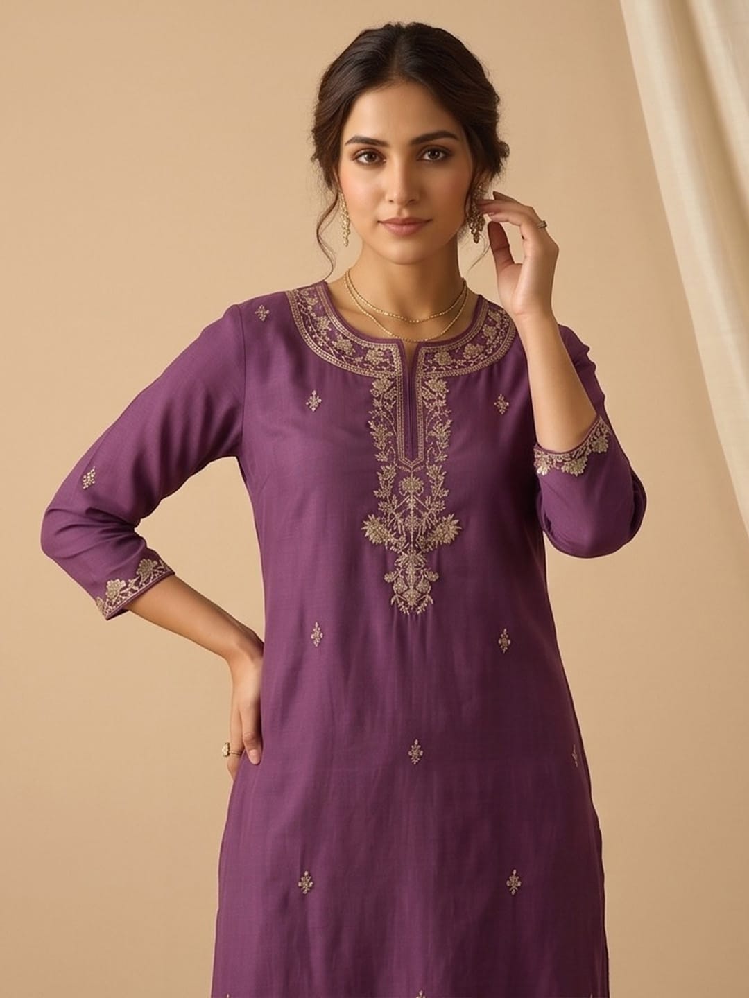 Kurta With Zari Embroidery, Teamed With Trousers And Paired With Dupatta Featuring Lace Detailing