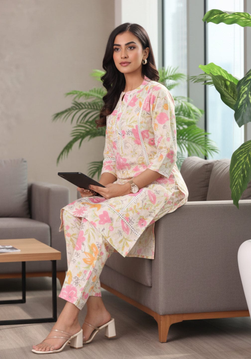 The Kurti Collection Women Off White Floral Printed Kurta With Bottom