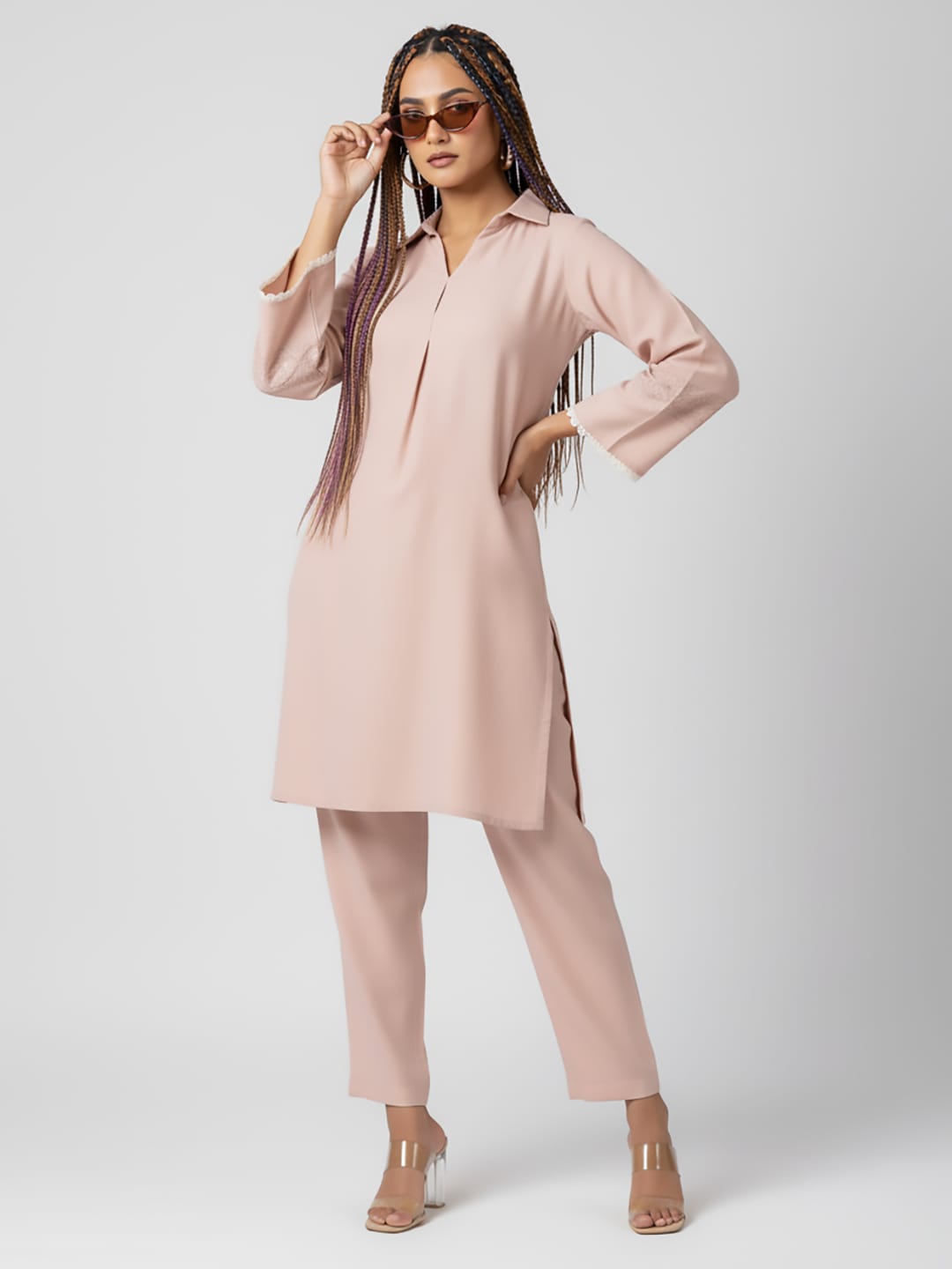 The Kurti Collection Women Peach Thread Embroidered Co-Ord Set