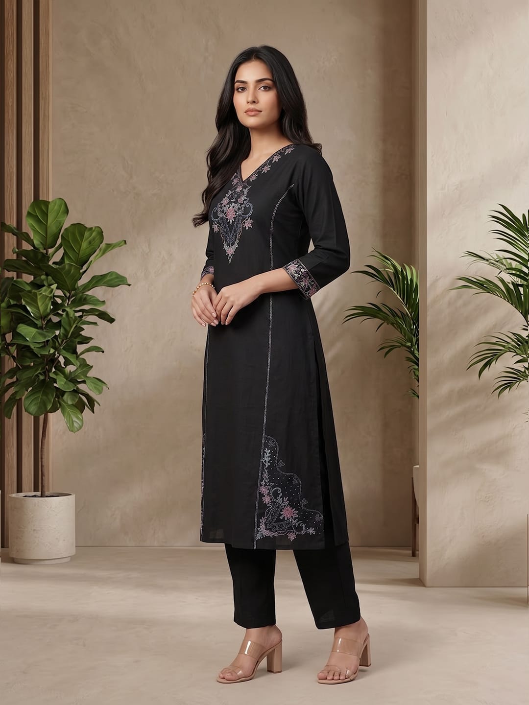 Black Embroidered Kurta Set