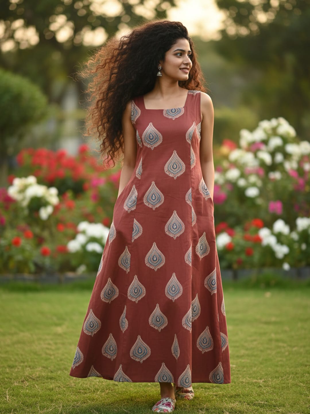 Ajrakh Print Sleeveless Maxi Dress