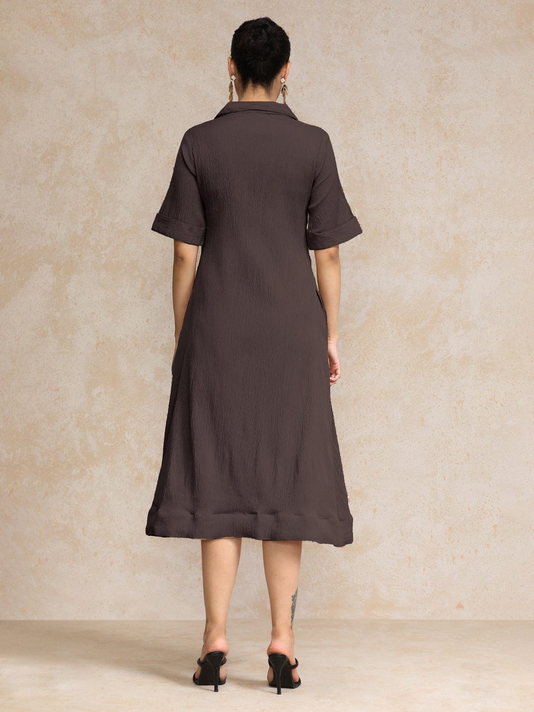 The Kurti Collection Women Beige Shirt Collar A Line Dress