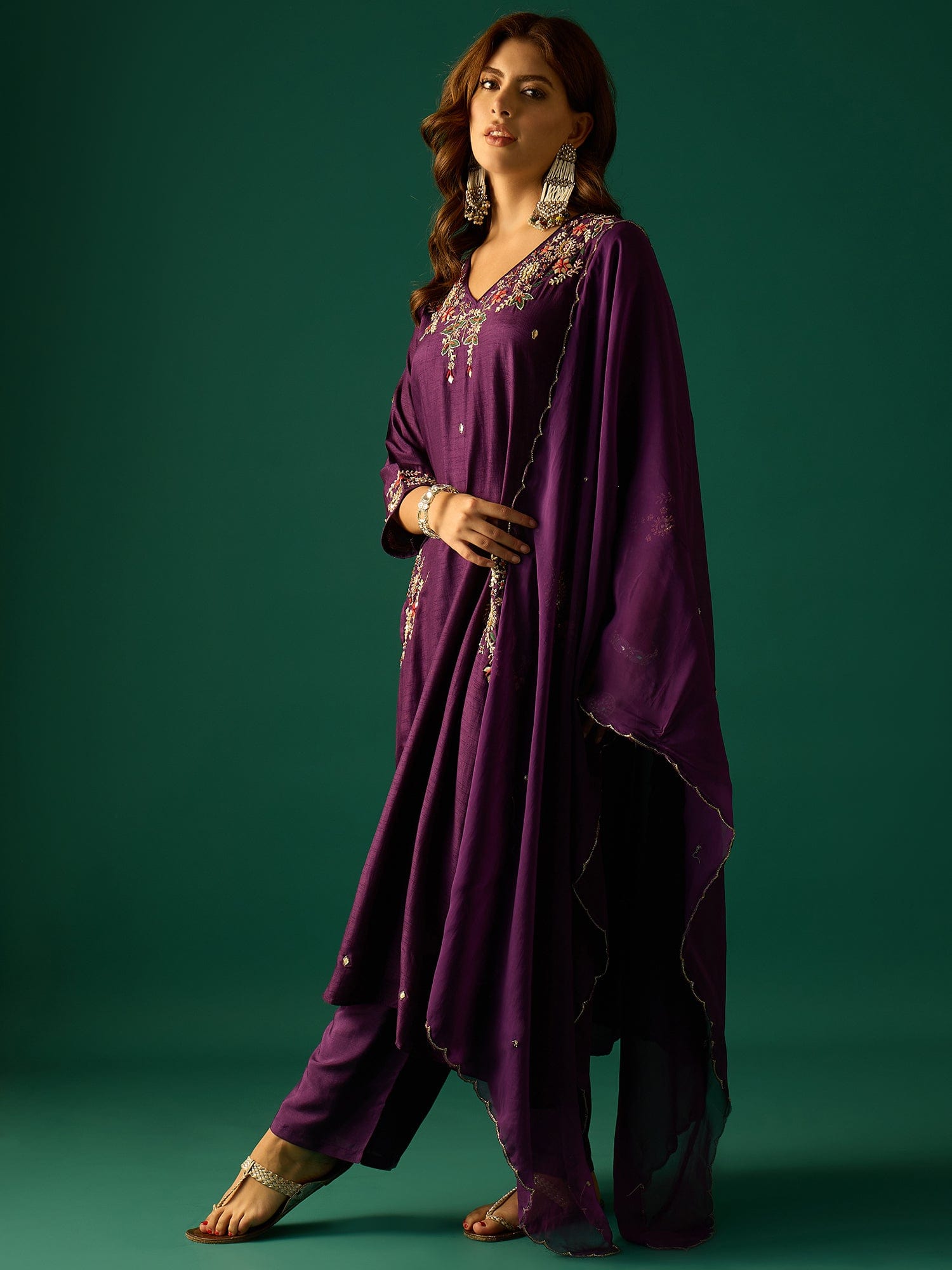 Kurta Embellished With Beads And Stones Paired Trousers And A Matching Bordered Dupatta