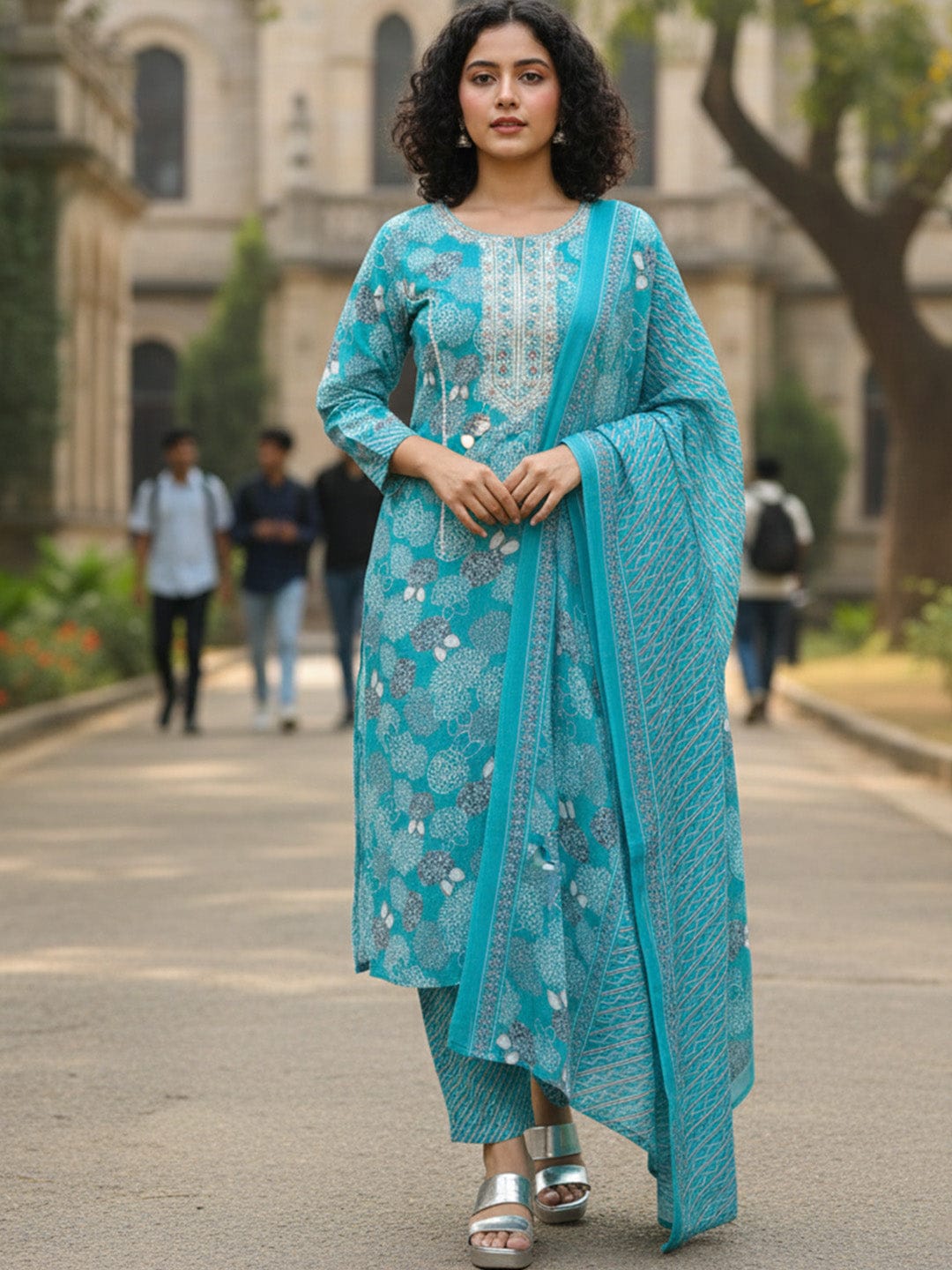 Office Wear Cotton Kurti Pant Set with Dupatta