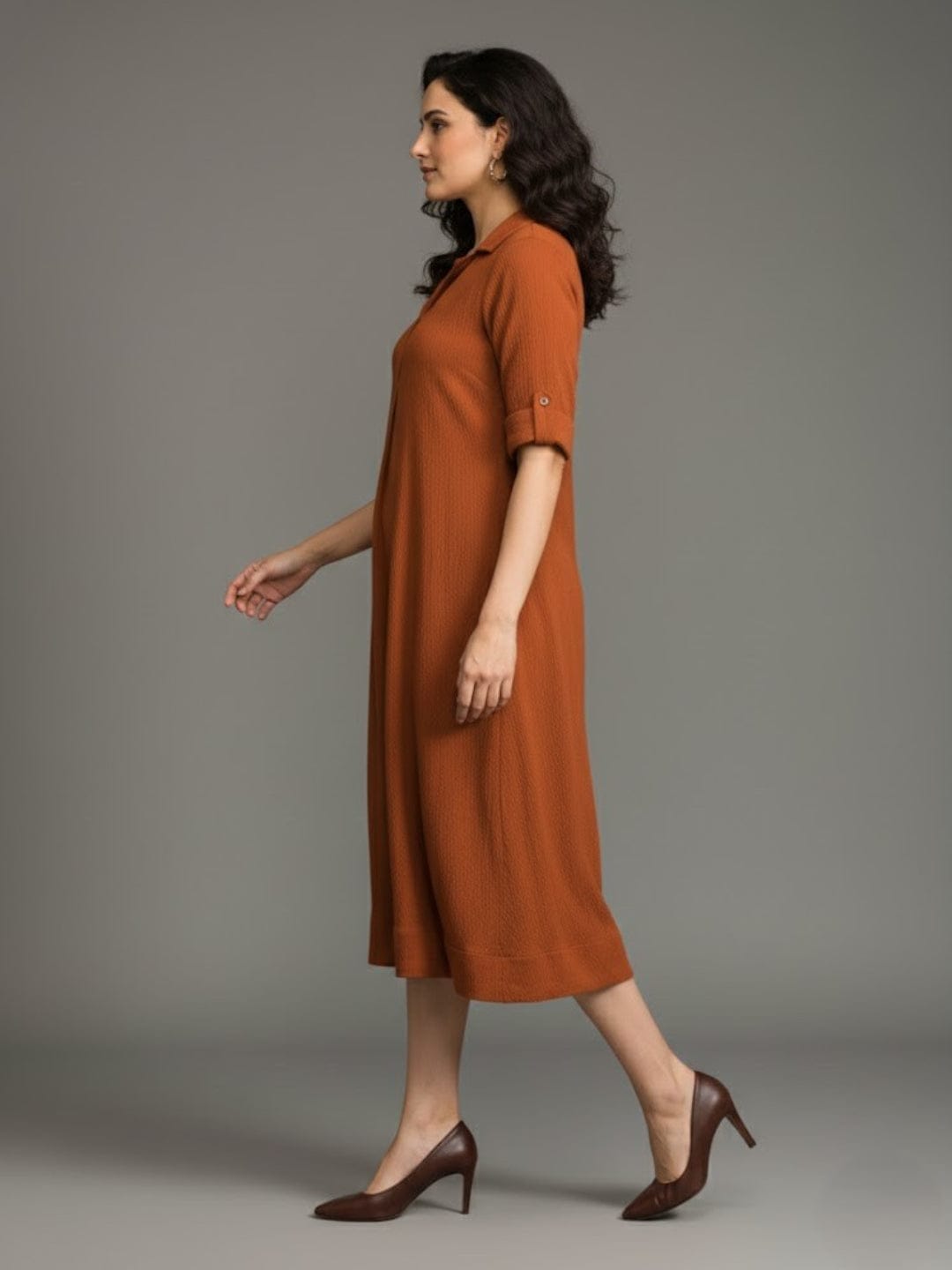 The Kurti Collection Women Beige Shirt Collar A Line Dress