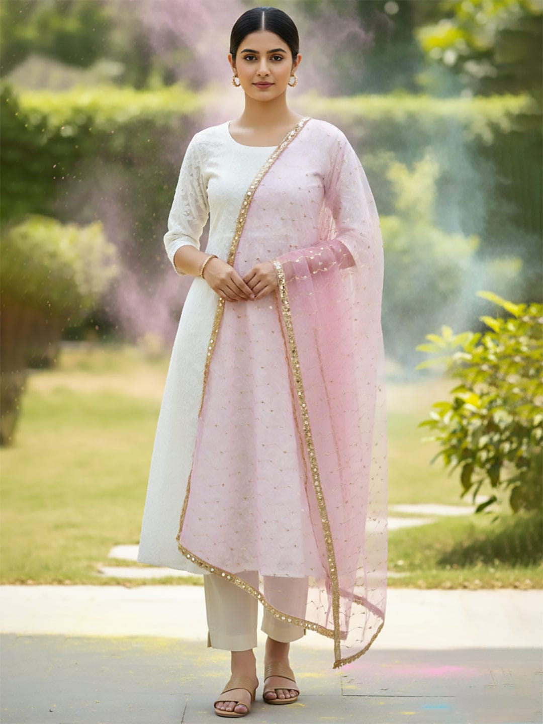 Elegant net dupatta featuring sequence detailing for a stylish and feminine finish.