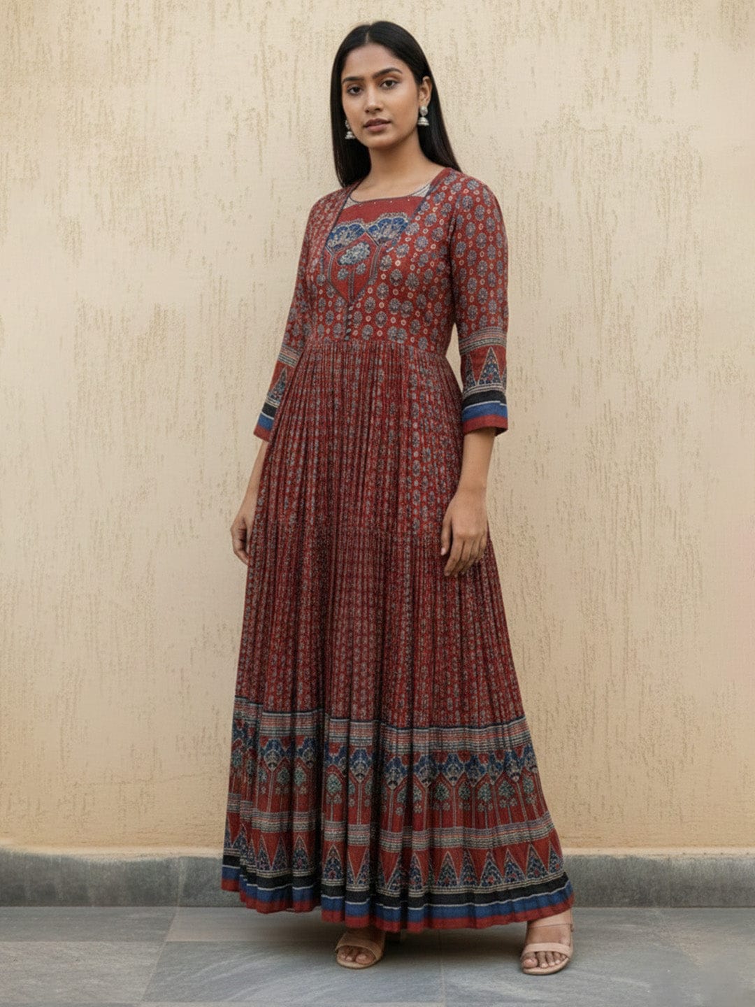 The Kurti Collection The Earth-Tone Heritage Anarkali in Pure Cotton