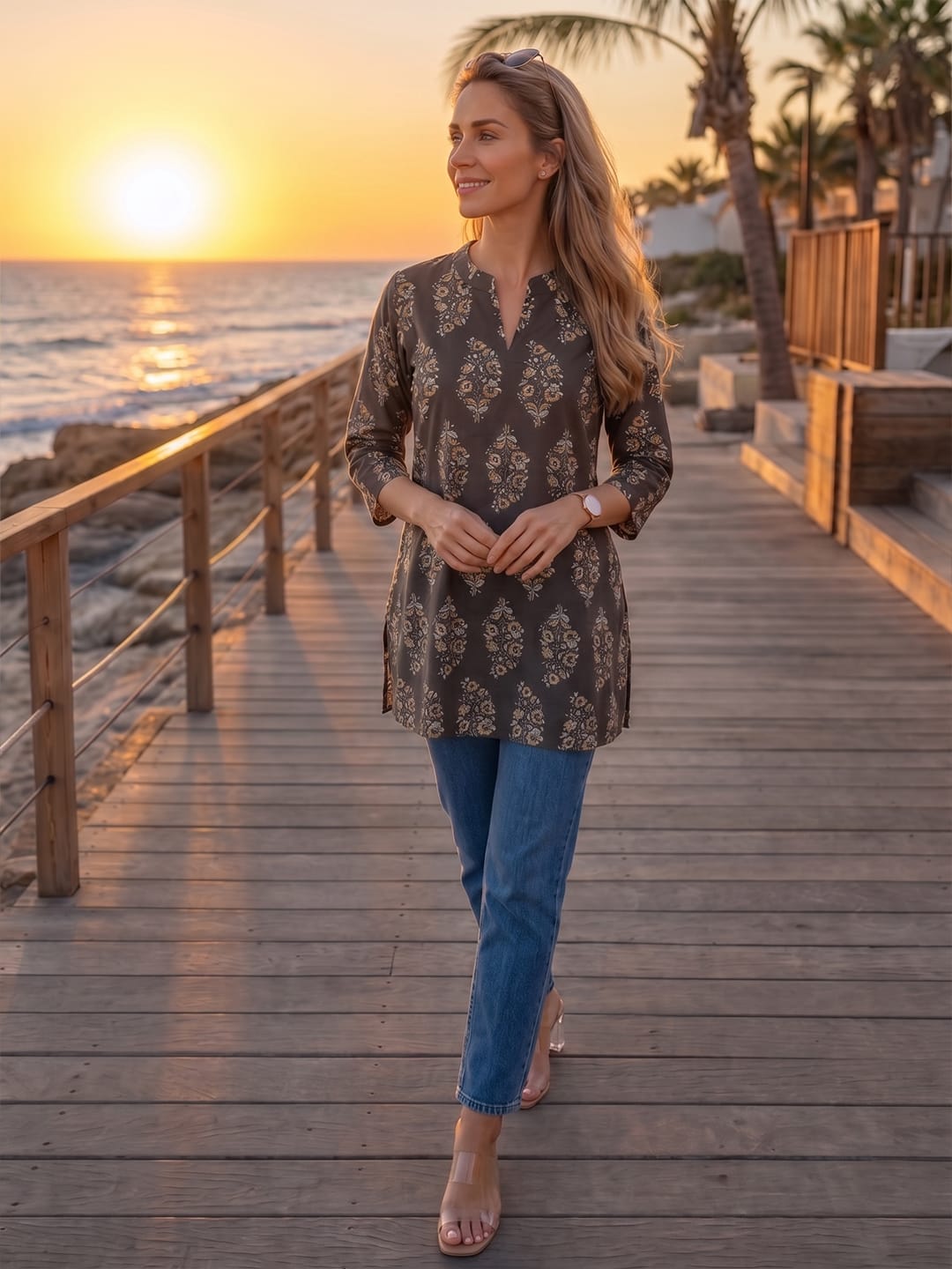 Women's Ethnic Block-Print Short Top