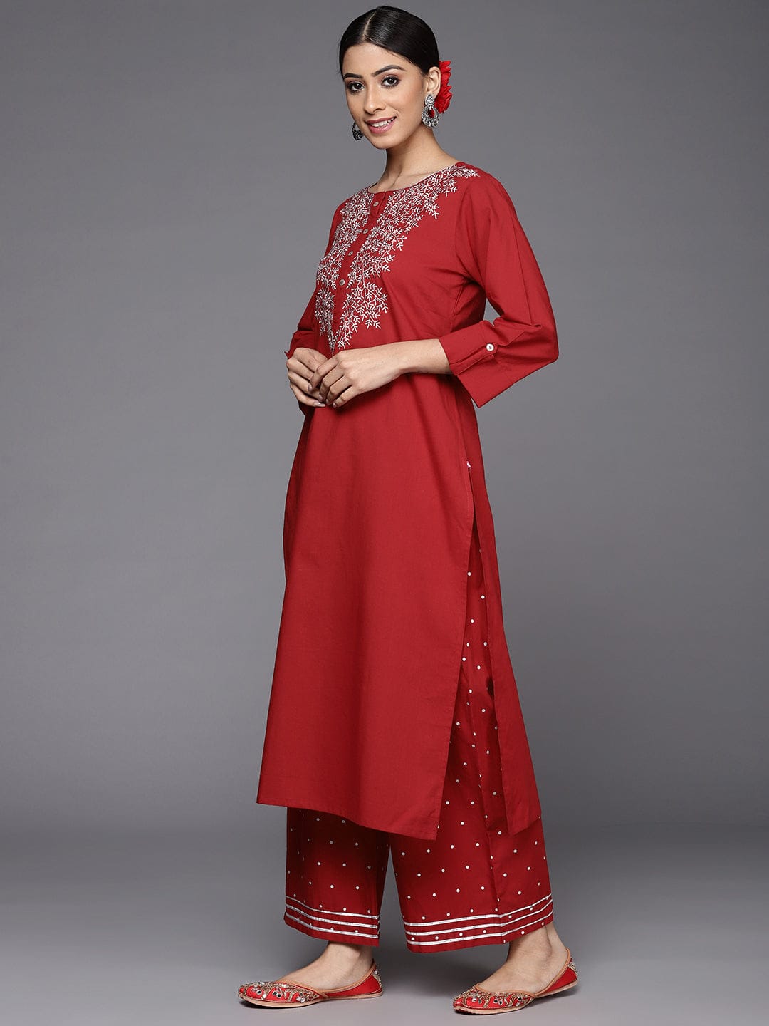 The Kurti Collection women straight emroidered kurta with printed bottom