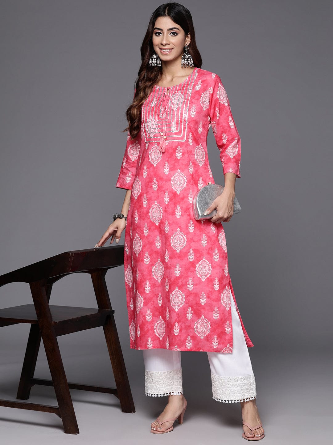 The Kurti Collection Women Pink Ethnic Motif Printed Straight Kurta