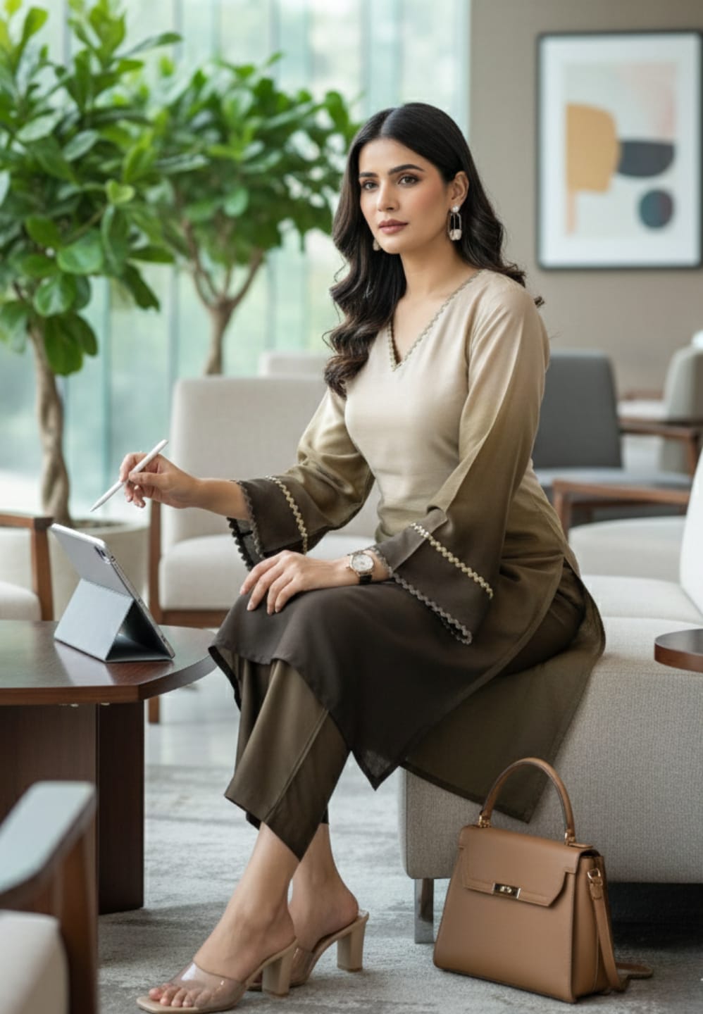 The Kurti Collection Women Ombre Olive A-Line Kurta Set