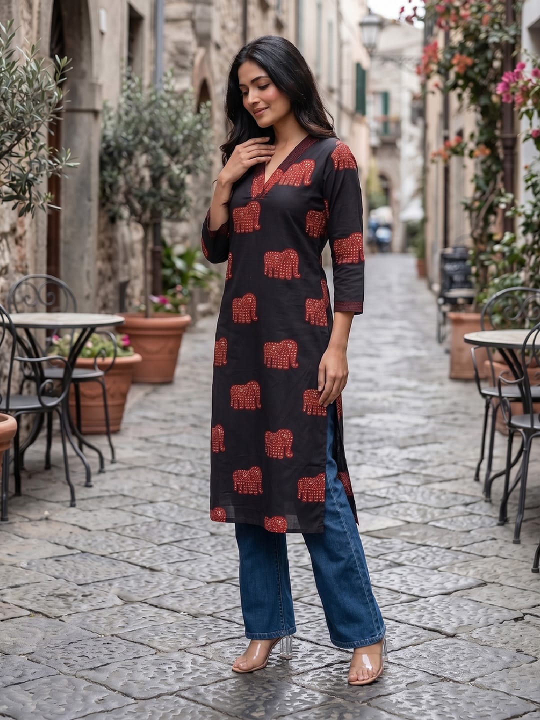 Women Heritage Hathi Printed Kurta