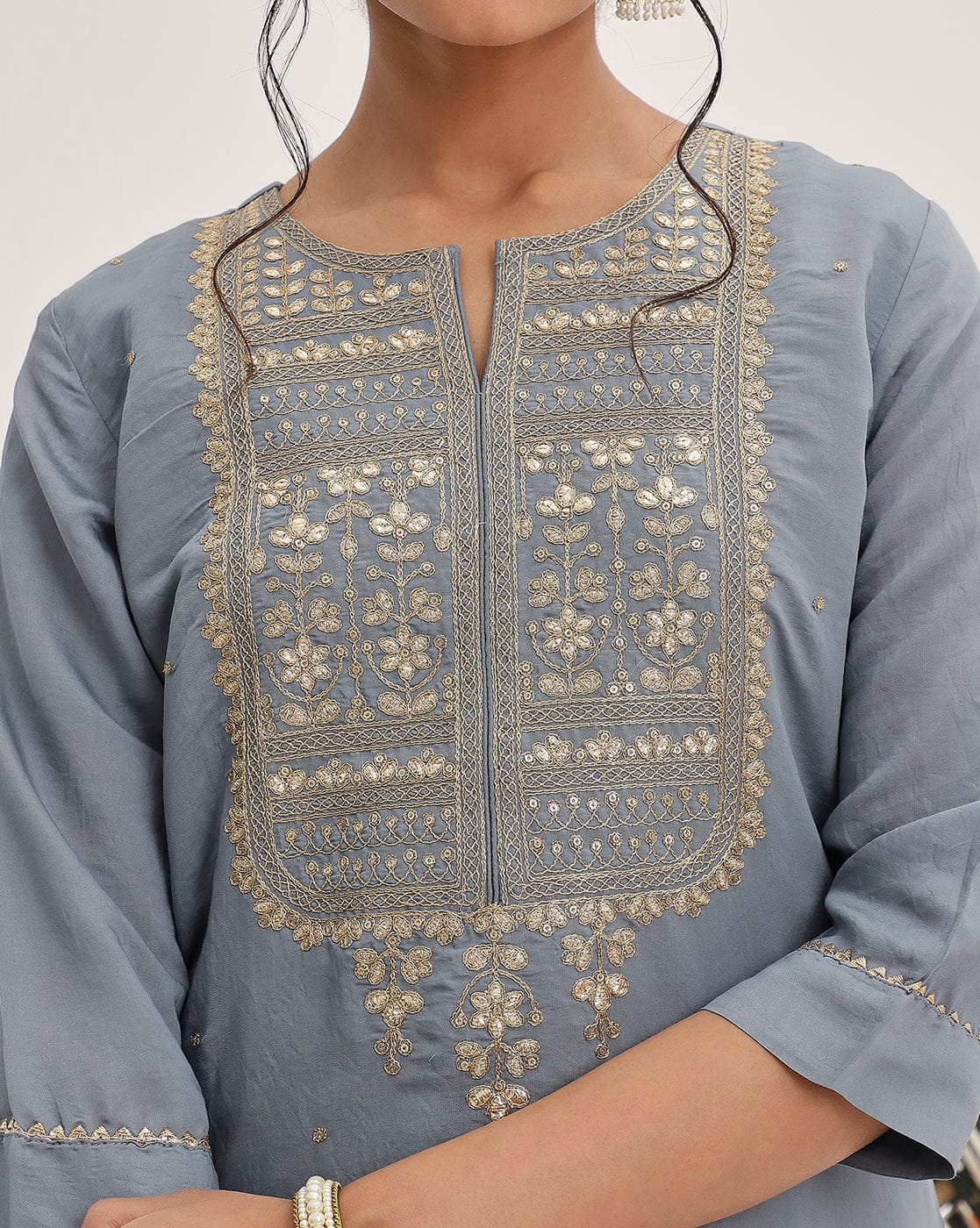 The Kurti Collection Women Grey Embroidered Kurta Set With Dupatta