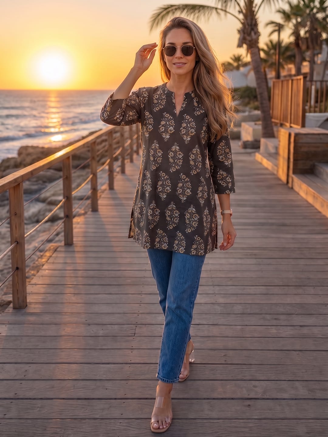 Women's Ethnic Block-Print Short Top