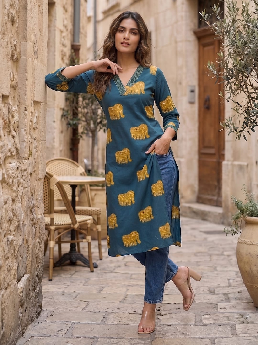 Women Heritage Hathi Printed Kurta