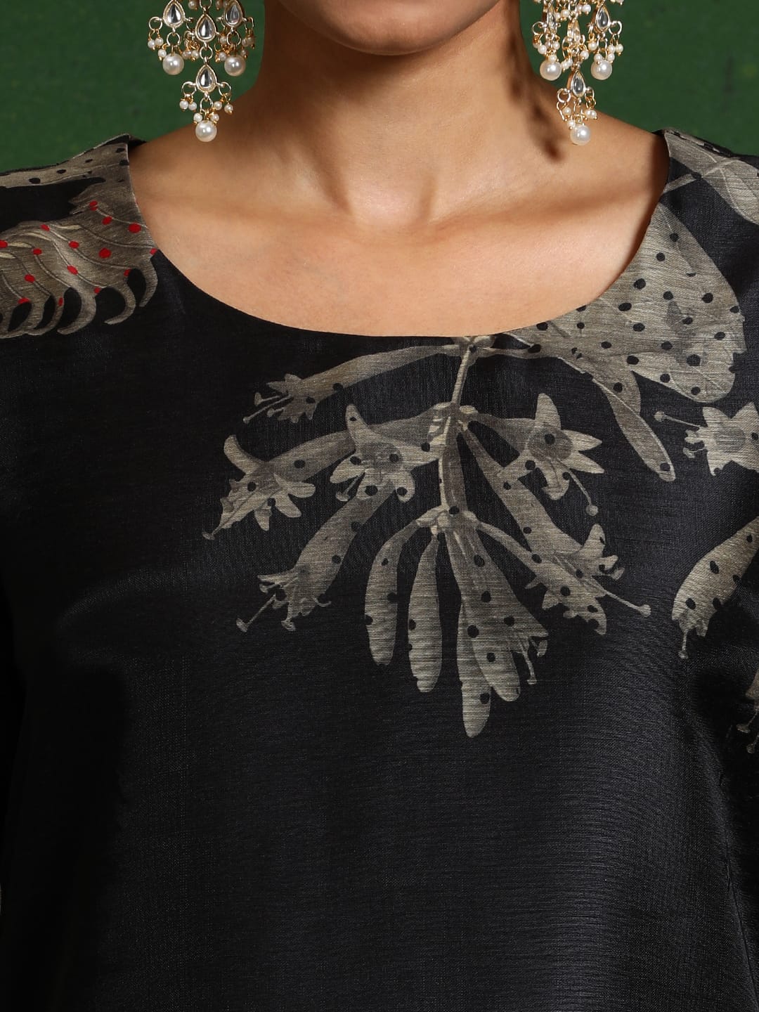 The Kurti Collection Women Round Neck Floral Printed Embroidered Kurta Paired With Solid Bottom And French Knot Embroidered Dupatta