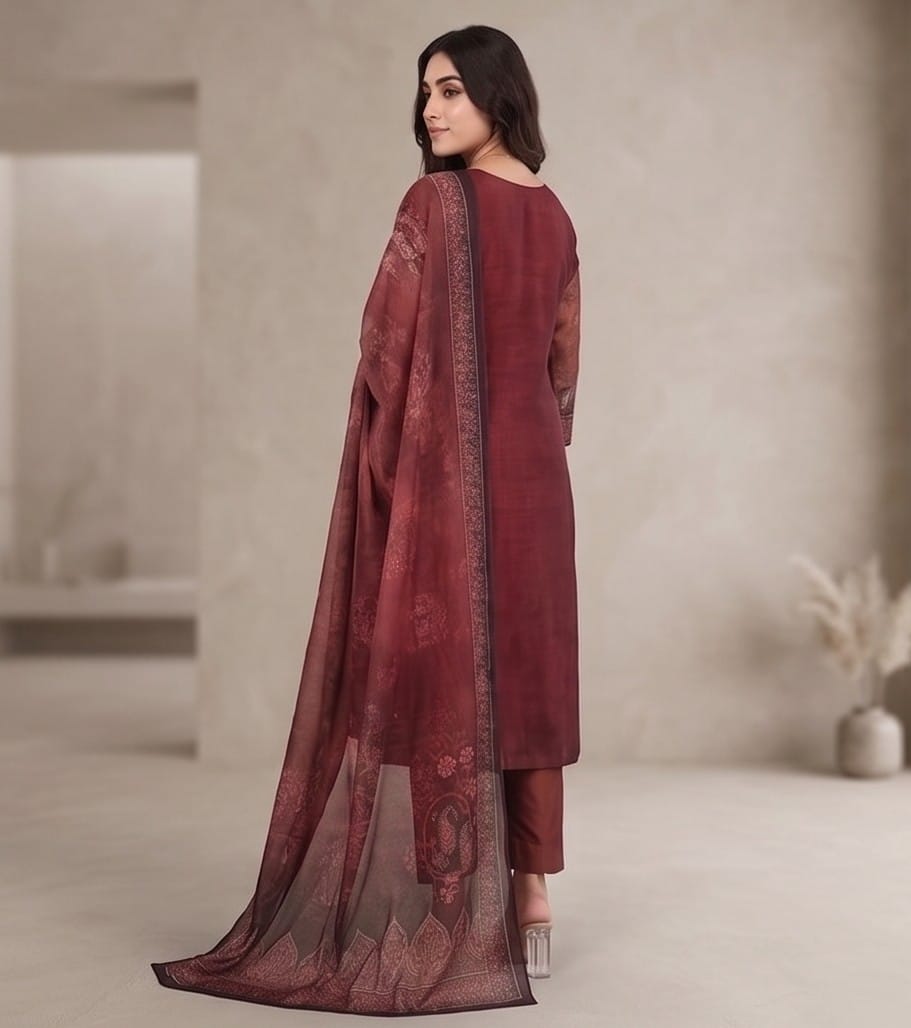Varanga Women Maroon Floral Printed Kurta Paired With Bottom & Dupatta
