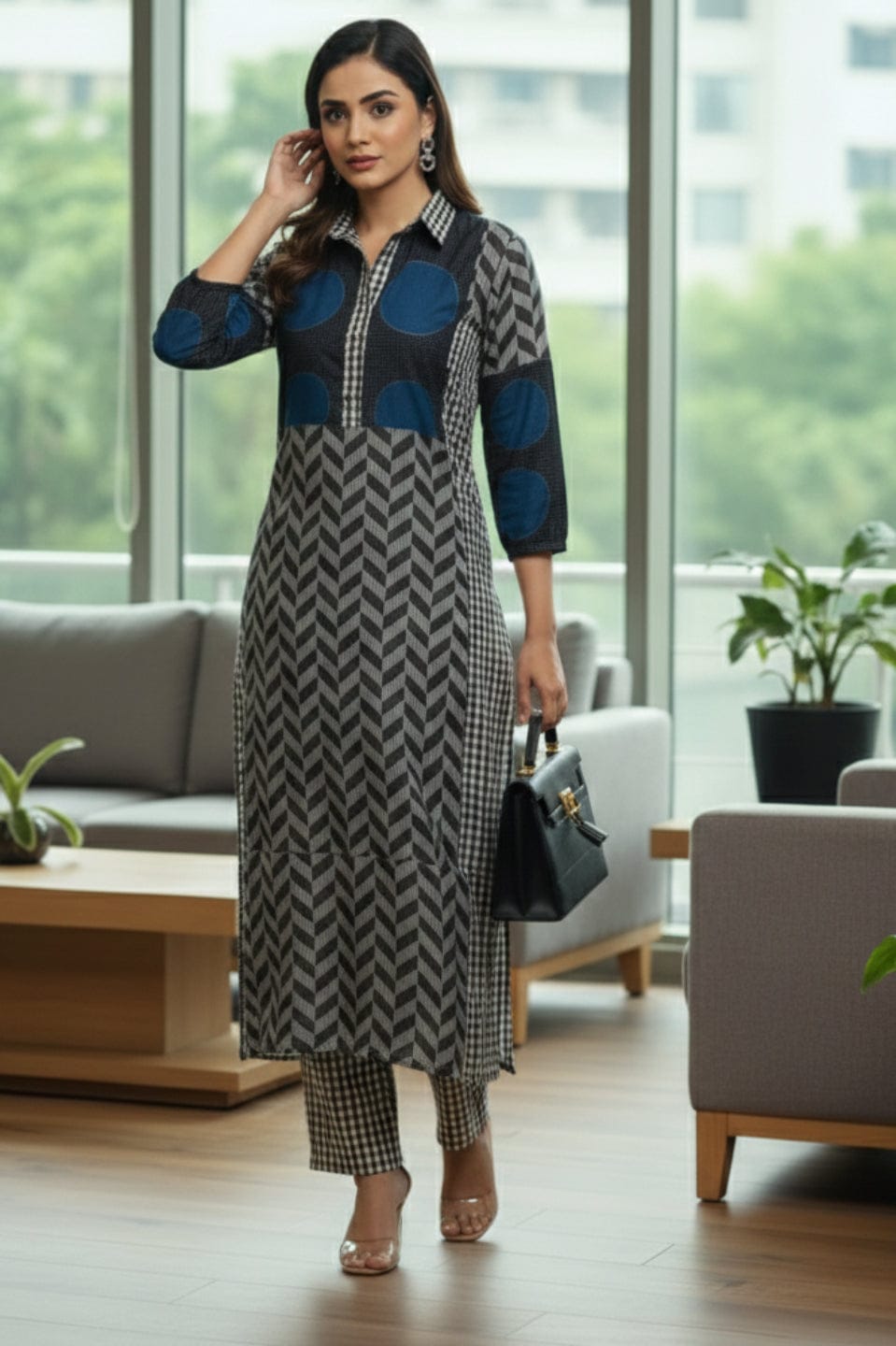 The Kurti Collection Women Printed Regular Chanderi Silk Kurta with Trousers