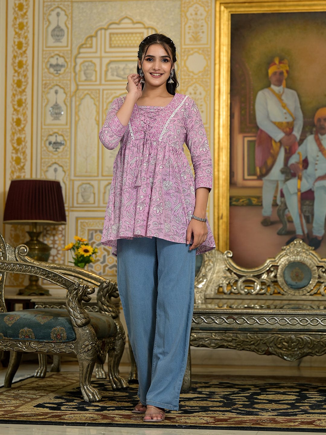 The Kurti Collection Women Floral Printed Drawstring Detail Kurti