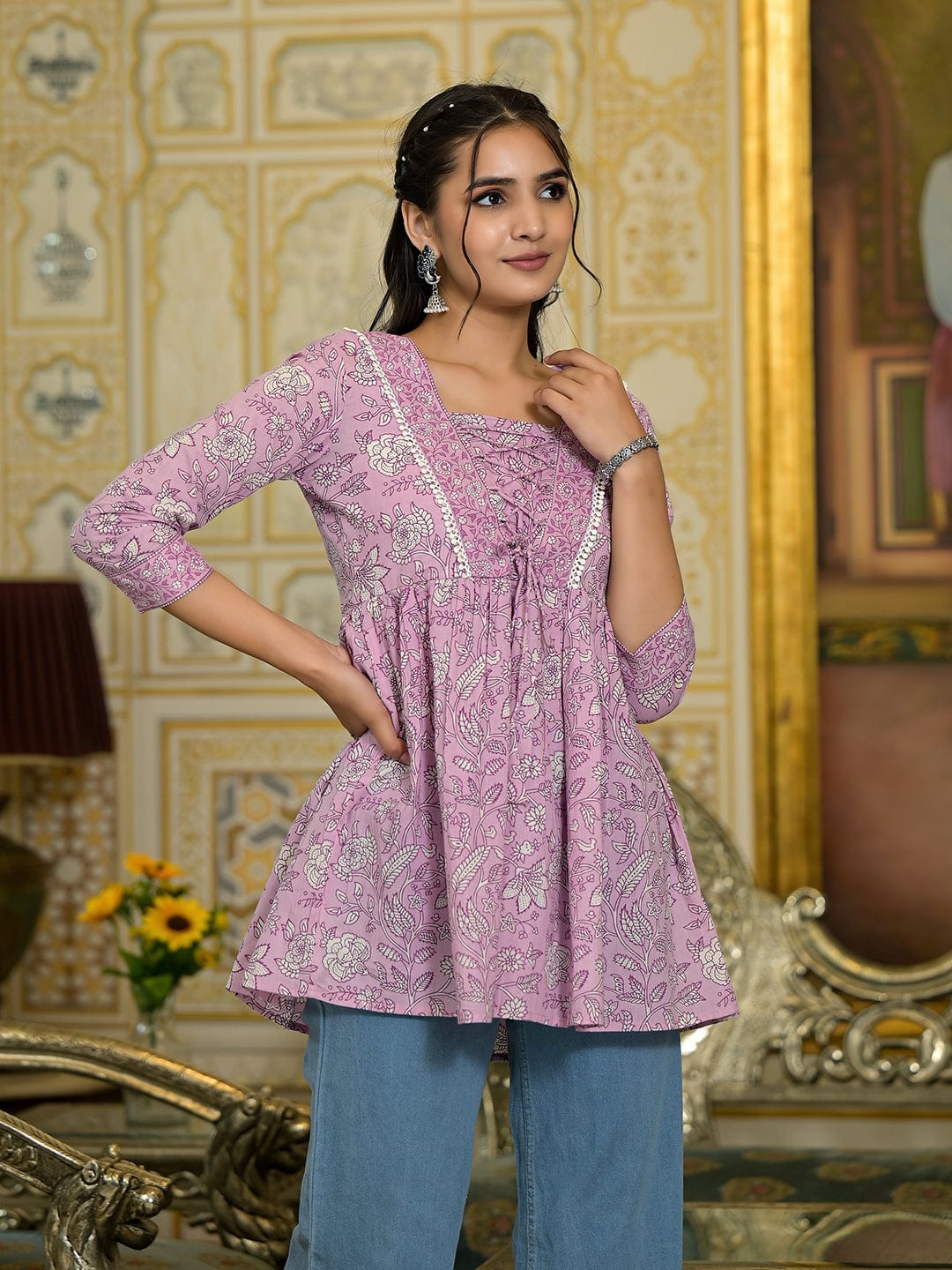 The Kurti Collection Women Floral Printed Drawstring Detail Kurti