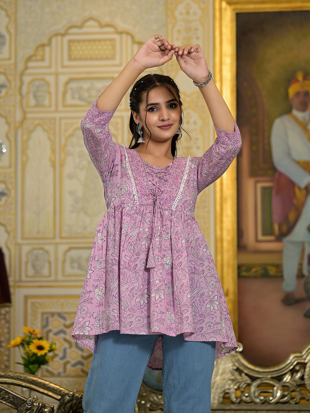 The Kurti Collection Women Floral Printed Drawstring Detail Kurti
