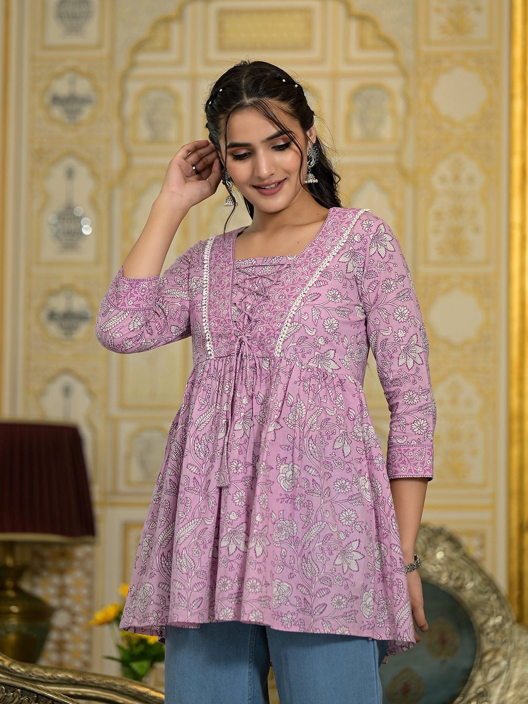 The Kurti Collection Women Floral Printed Drawstring Detail Kurti