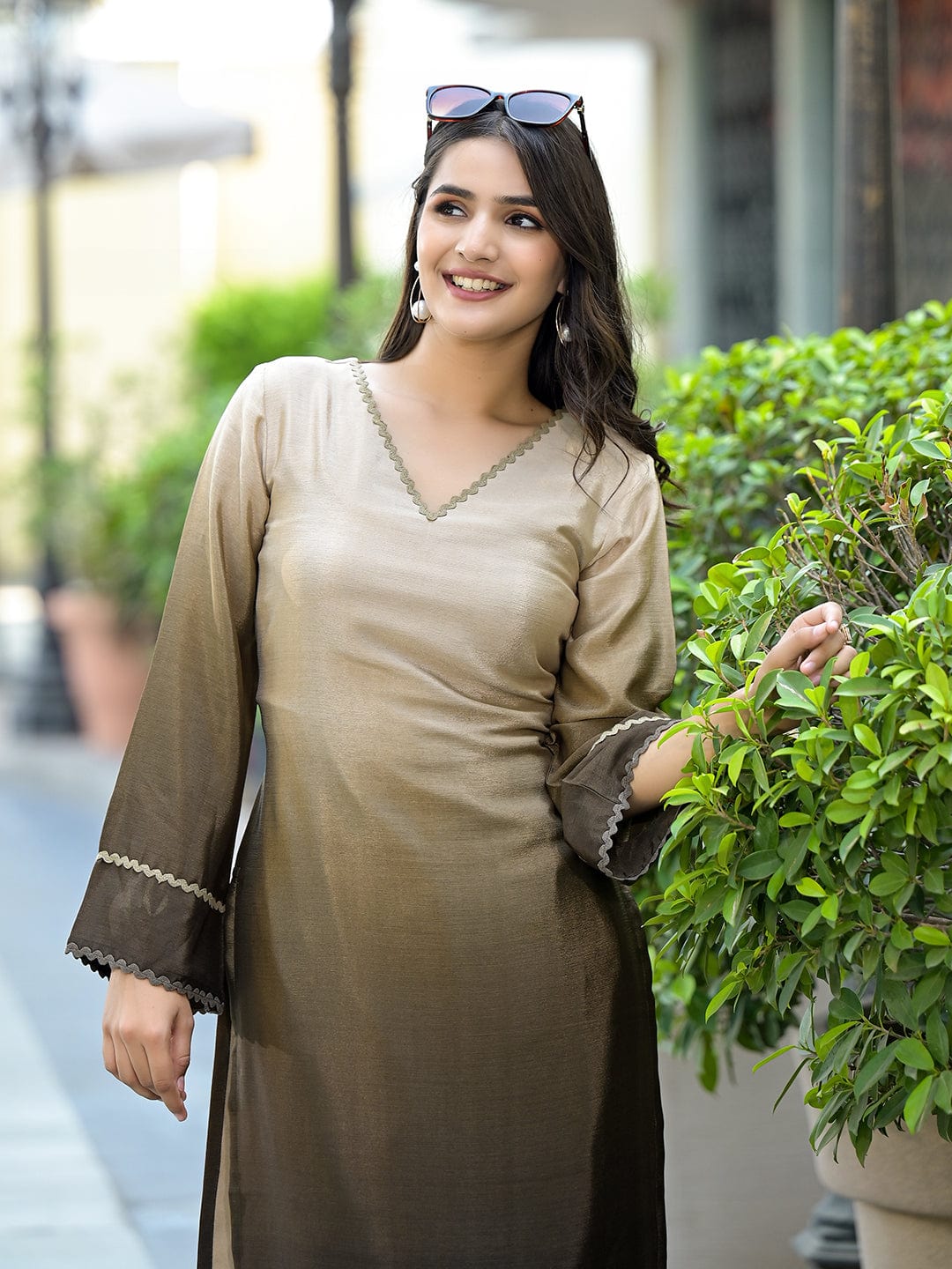 The Kurti Collection Women Ombre Olive A-Line Kurta Set