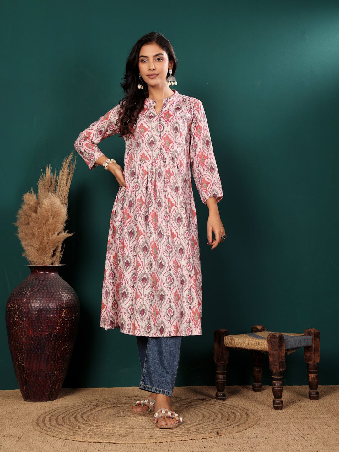 The Kurti Collection Women Ethnic Motifs Printed Mandarin Collar A-Line Kurta