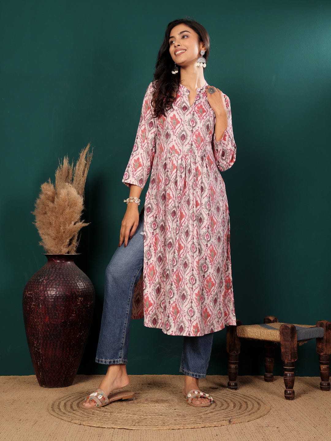 The Kurti Collection Women Ethnic Motifs Printed Mandarin Collar A-Line Kurta