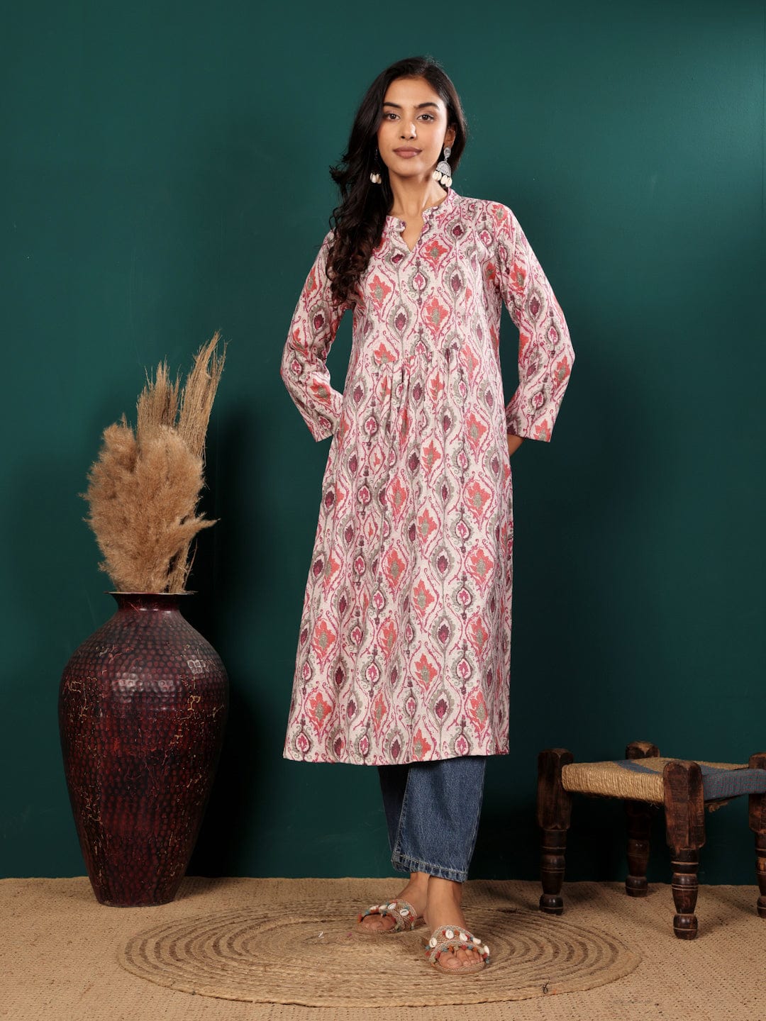 The Kurti Collection Women Ethnic Motifs Printed Mandarin Collar A-Line Kurta