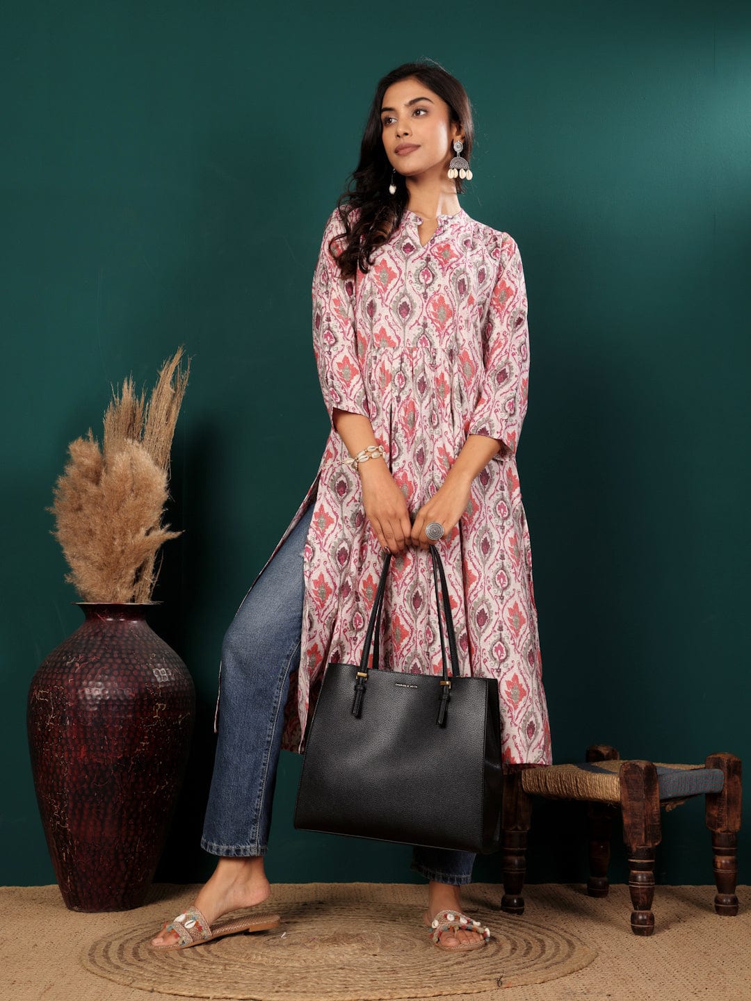 The Kurti Collection Women Ethnic Motifs Printed Mandarin Collar A-Line Kurta