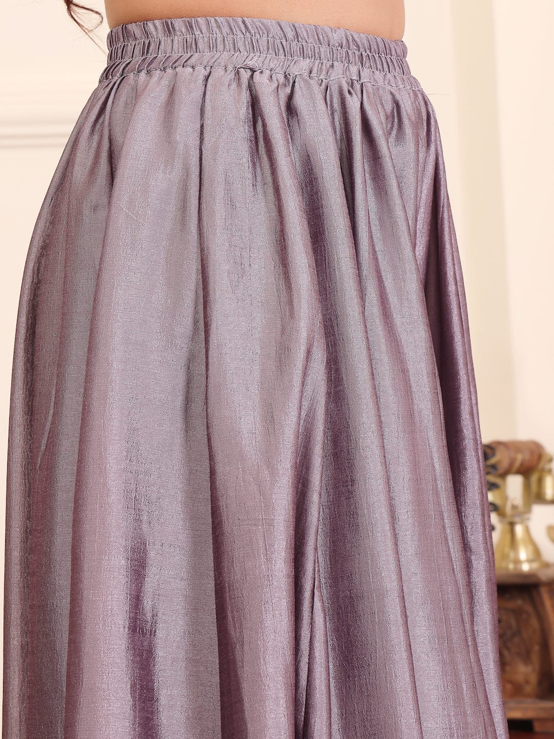 The Kurti Collection V-Neck Lavendar & Silver Toned Gotta Patti A-Line Flared Kurta with Palazzo