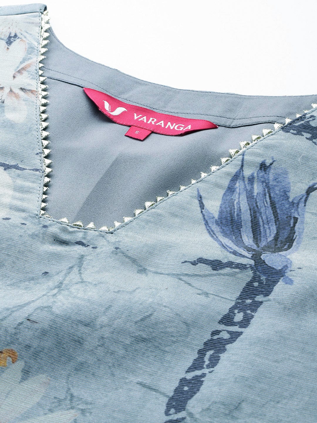 The Kurti Collection Women Grey Blue Floral Printed Straight Kurta with Trousers and Dupatta