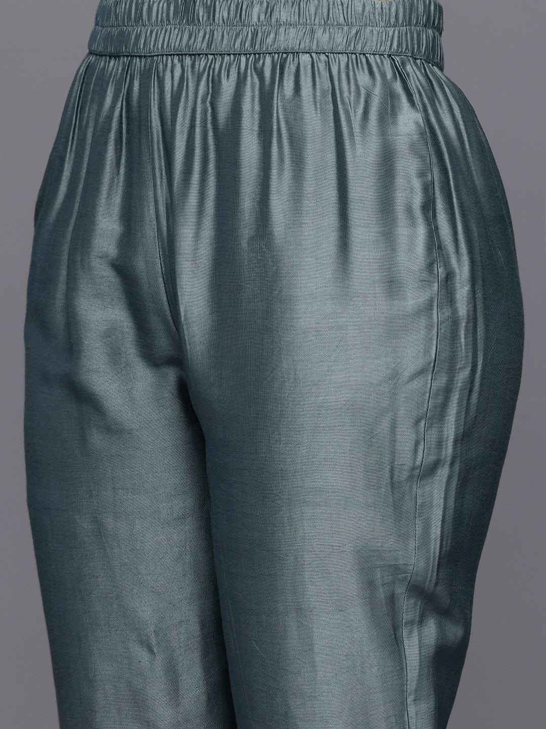 The Kurti Collection Women Grey Blue Floral Printed Straight Kurta with Trousers and Dupatta