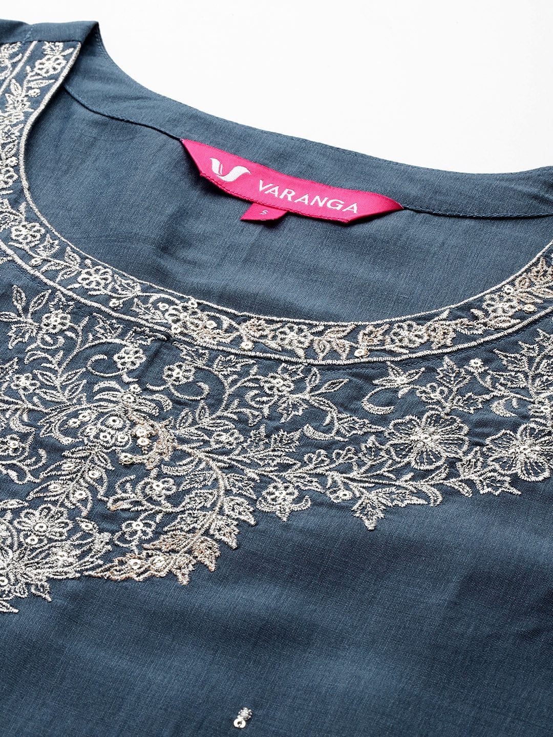 The Kurti Collection Women Grey Embroidered Straight Kurta with Bottom and Dupatta