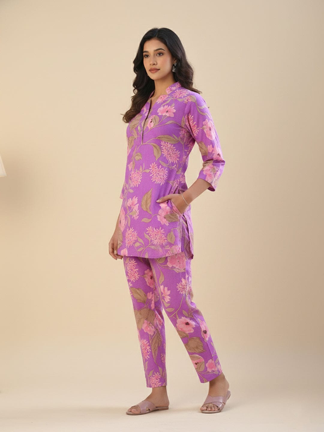 KSUT Women Lavender Floral Printed Cotton Co-Ords